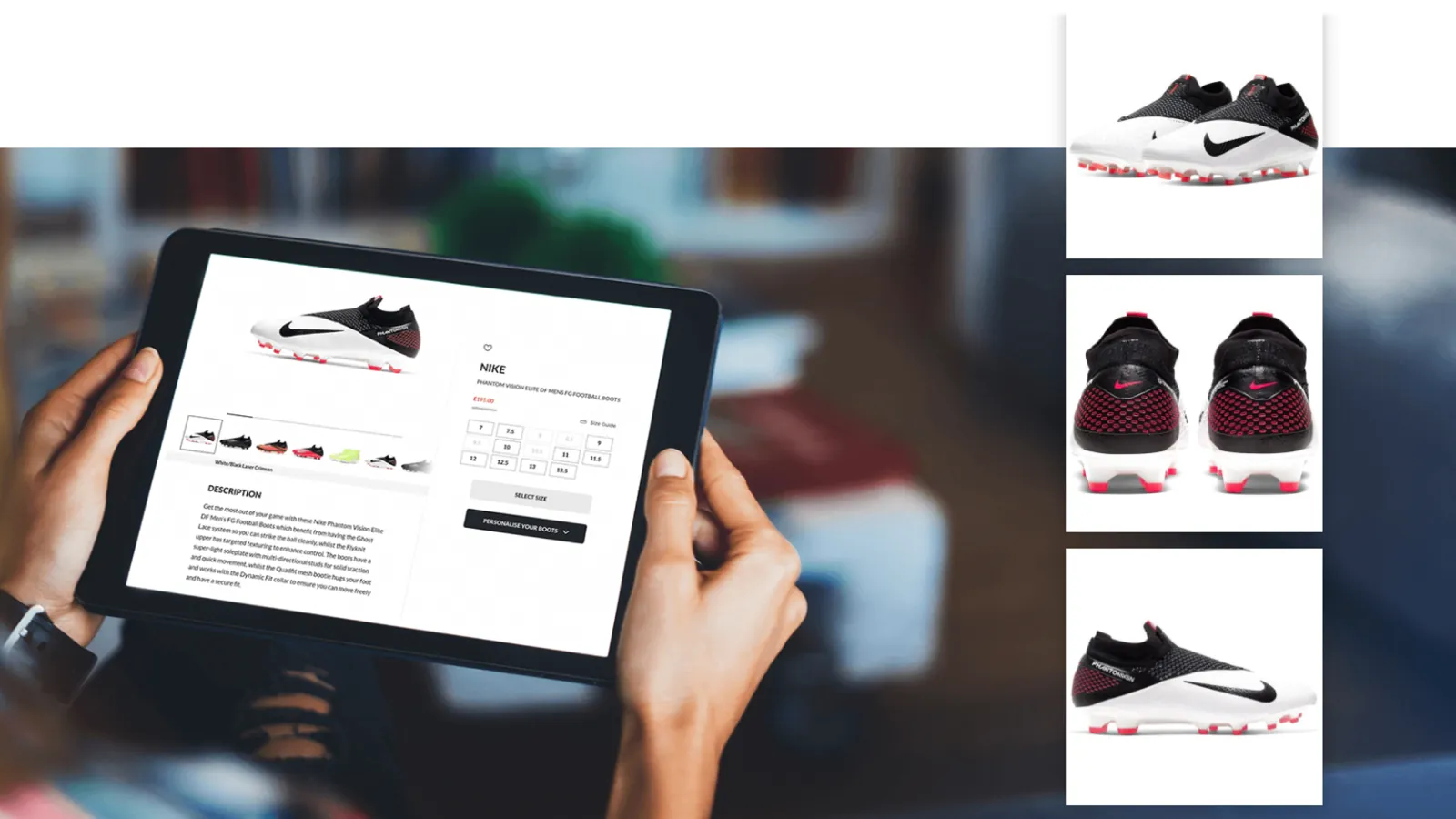 Sports Direct product page for football boots on a tablet