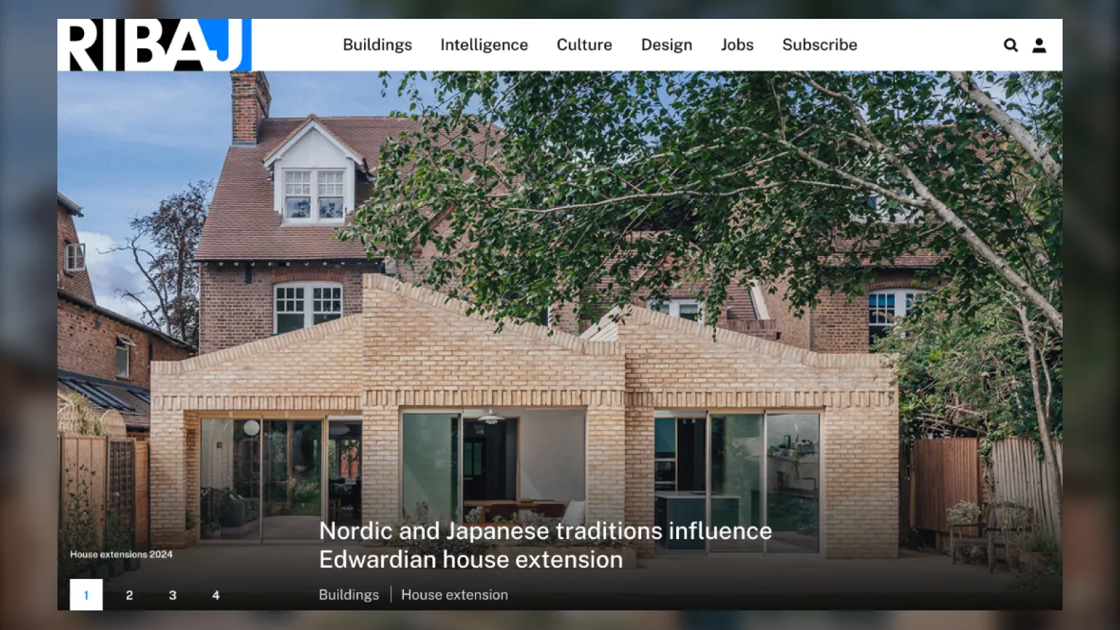RIBA Journal homepage featuring an Edwardian house extension